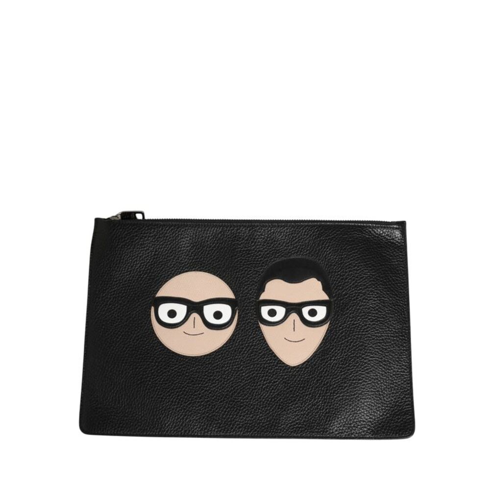 Dolce & Gabbana Black #DGFamily Embellished Leather Clutch Borse Men's Bag